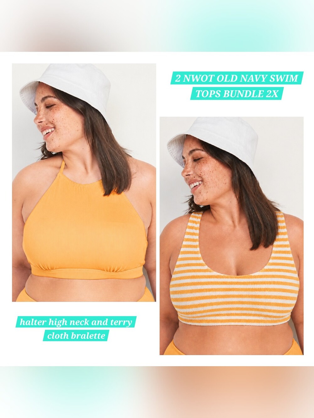 NWoT Bundle of 2 OLD NAVY Yellow Swim Tops Halter and Bralette 2XL 40DD